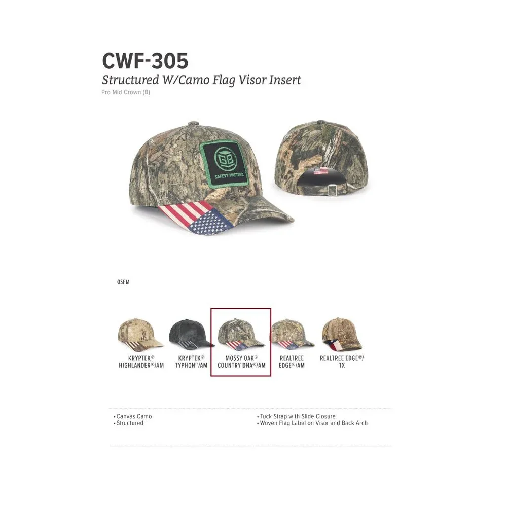 Mossy Oak Camo Baseball Cap JGM Valve Tuck Strap USA Flag - Picture 7 of 8